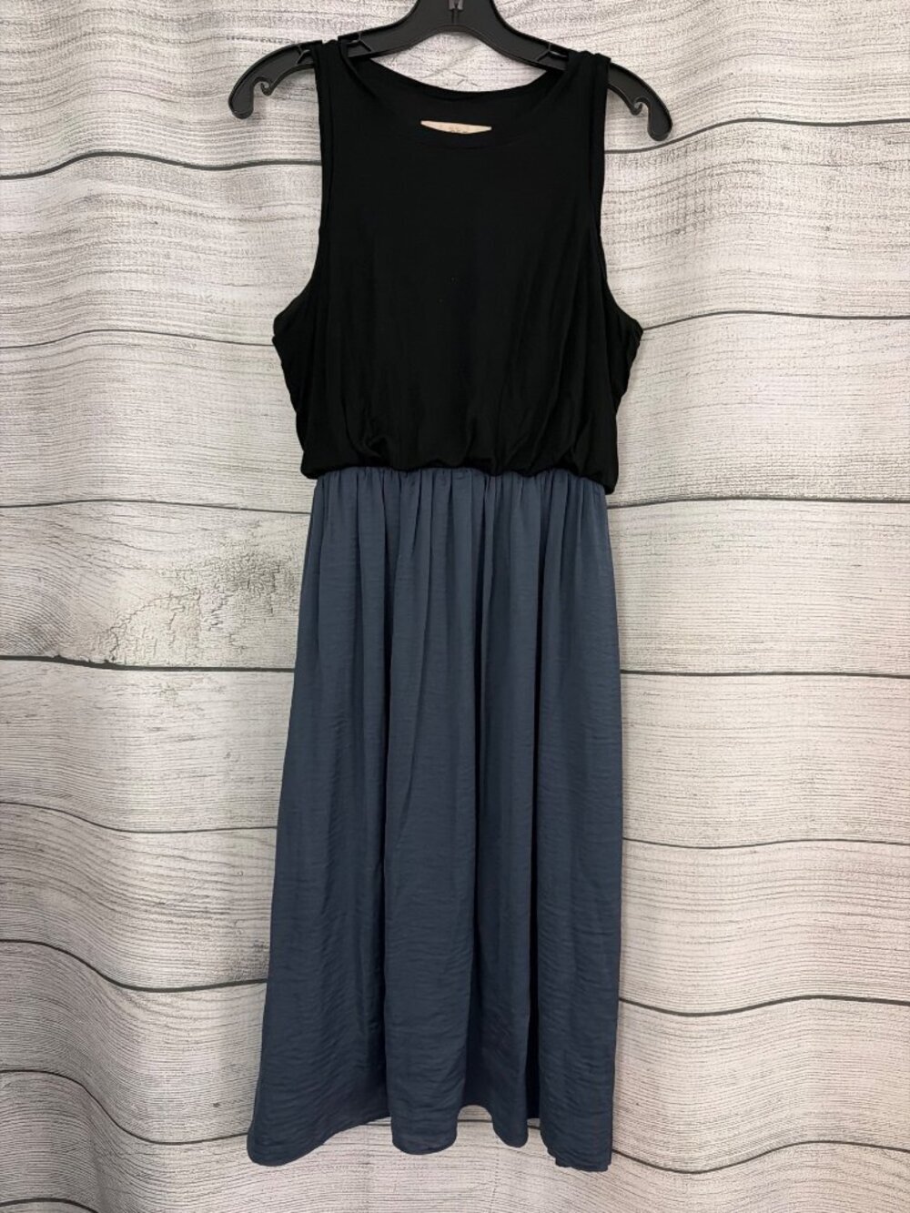 Ann Taylor Loft Black & Blue Sleeveless Midi Dress SP